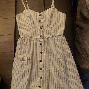 XS Pinstripe Linen/cotton blend button down dress